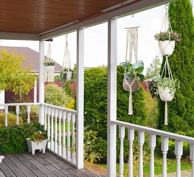 Mkono Macrame Plant Hangers, 5 Pack Different Tiers Indoor Hanging Planters - Image 6