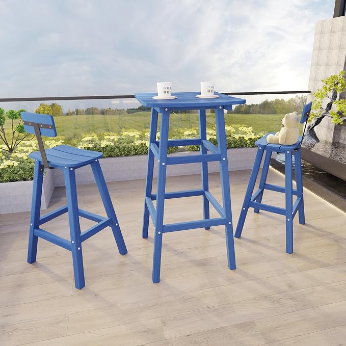 3-Piece Outdoor Counter Height Bar Table Set, HDPE Weather Resistant - Image 2