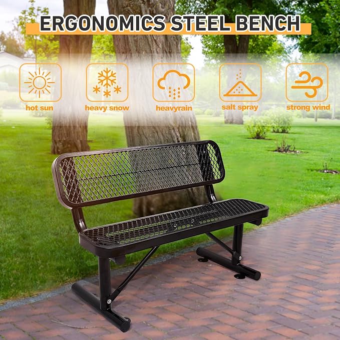 4FT/48INCH Heavy Duty Metal Park Bench - Image 4