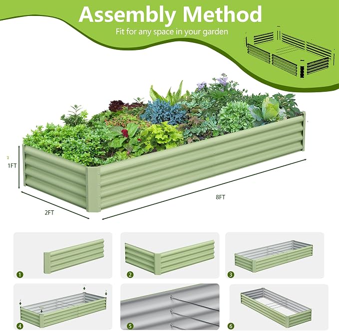 2PCS 8x2x1FT Galvanized Raised Garden Bed, Galvanized Planter Raised Garden - Image 4