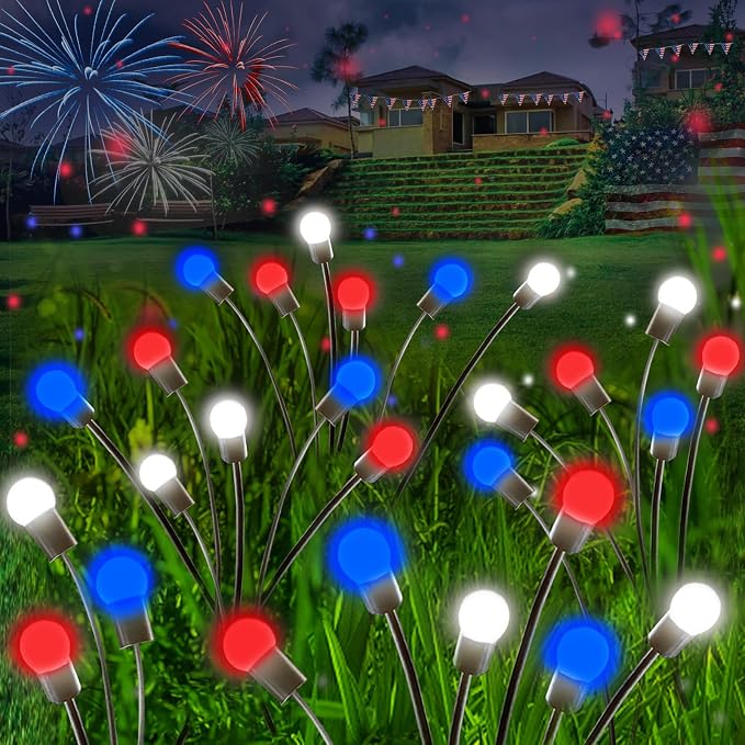 4th of July Decorations, 6 Pack Solar Firefly Lights Outdoor, 36 LED Waterproof - Image 3