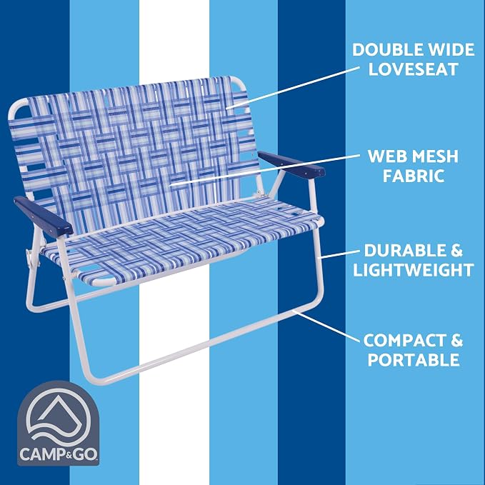 Camp & GO 16" Extended Height Folding Double Wide Web Lawn Chair Loveseat - Image 3