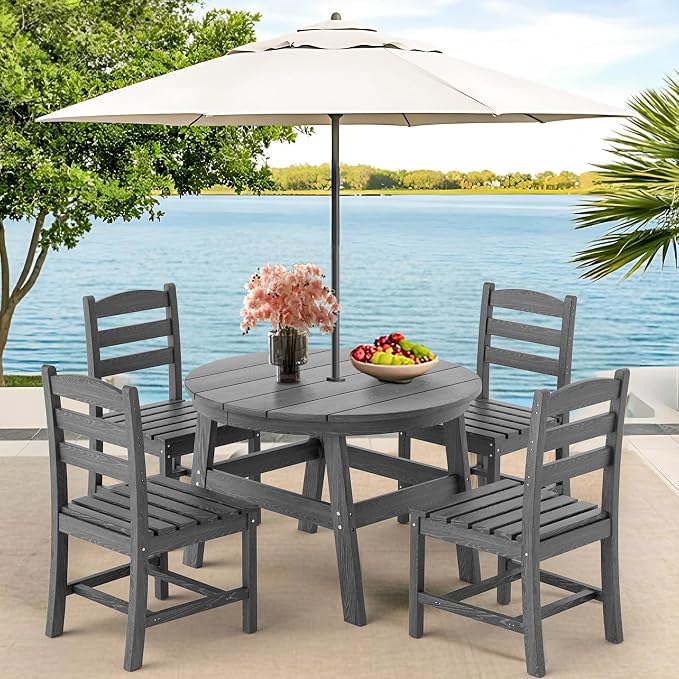 5 Piece Round Outdoor Dining Set, Relaxing HDPE Outdoor Table and Chairs - Image 6
