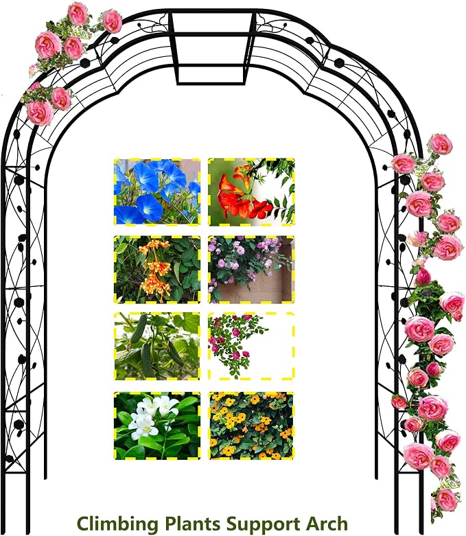 Metal Garden Arch 8.2 FT High x 6.2 FT Wide Garden Arbor Trellis - Image 9
