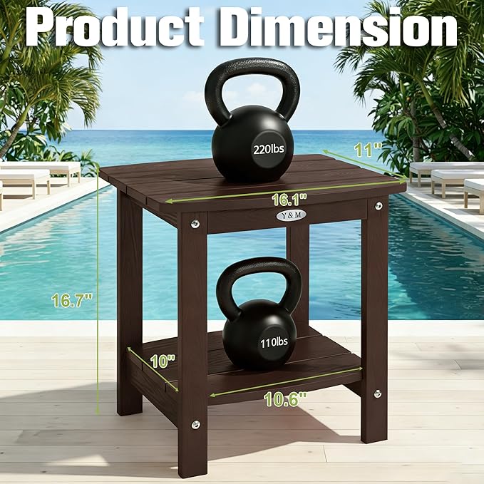 Y&M Outdoor Side Table, HIPS Adirondack Small Double Layer Table, Waterproof - Image 3