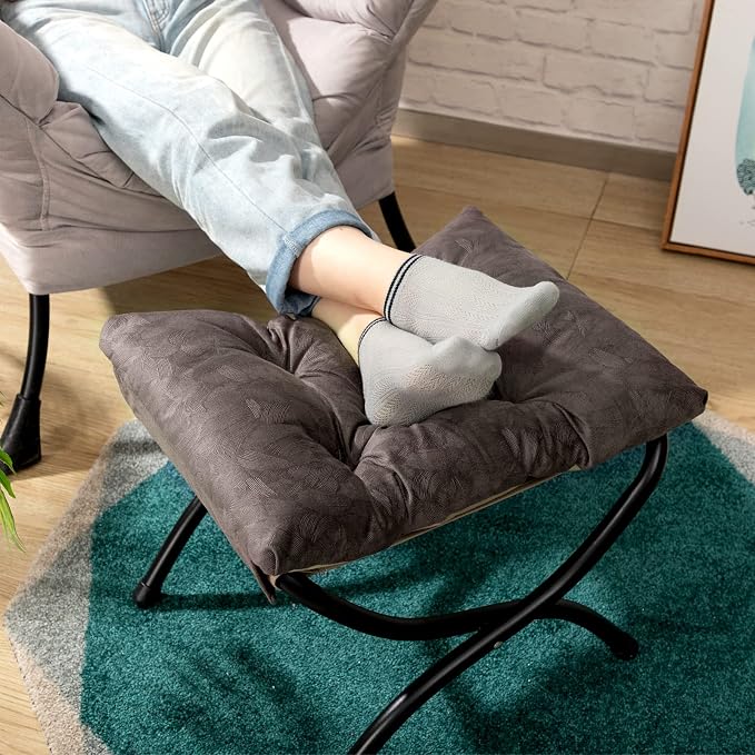 HollyHOME 15" Folding Footrest Stool, Upholstered Small Foldable Ottoman - Image 2