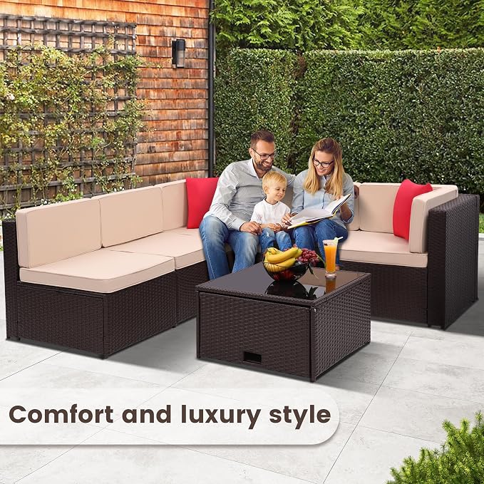 8-Piece Patio Furniture Set, Outdoor Wicker Rattan Sectional - Image 3