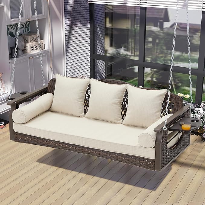 3 Seat Porch Swing, Wicker Patio Swing - Image 6