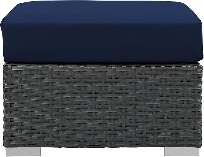 Modway Sojourn Wicker Rattan Outdoor Patio Sunbrella Fabric Ottoman in Canvas - Image 4