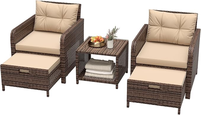 LHBcraft Balcony Furniture 5 Piece Wicker Patio Furniture Set, Outdoor by LHBcraft-US