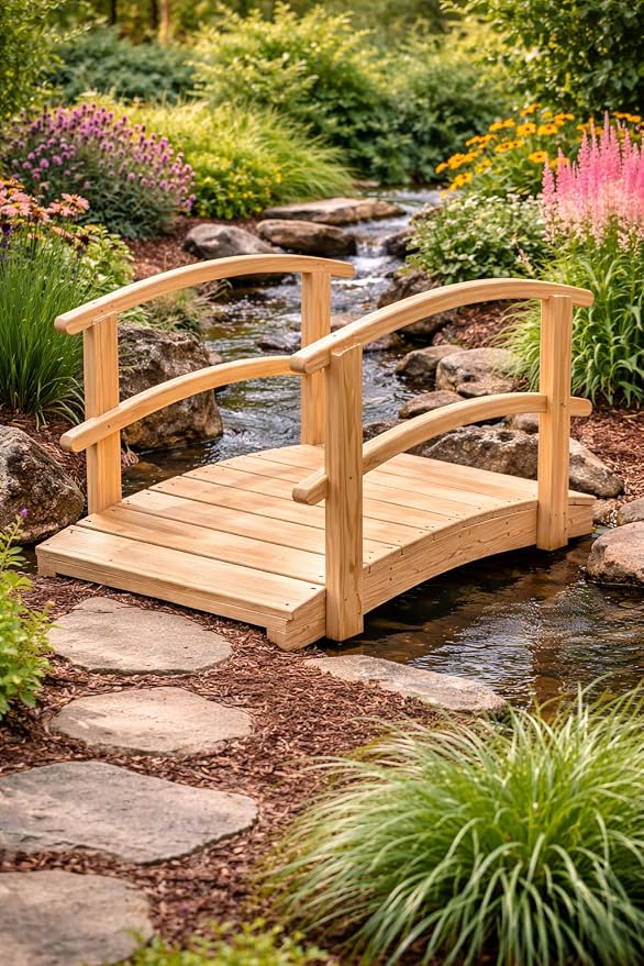 4 FT Natural Amish Made Garden Bridge - Image 3