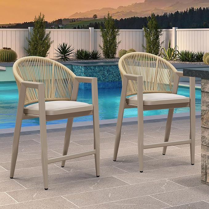 PURPLE LEAF Outdoor Counter Height Bar Stools Set of 2 Wicker Rattan Counter - Image 7