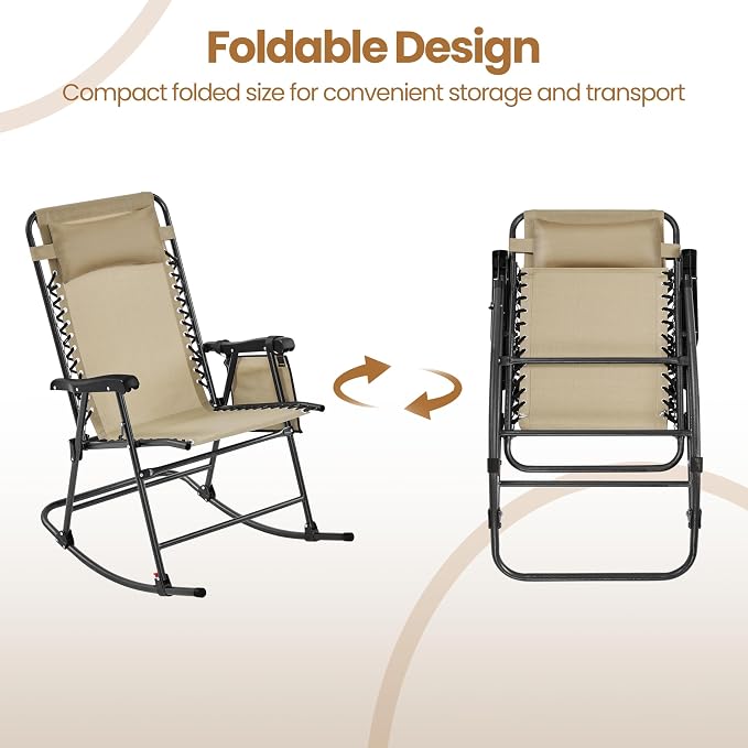 Yaheetech 26in Rocking Chair Outdoor Zero Gravity Folding Chairs Rocking Chairs - Image 6