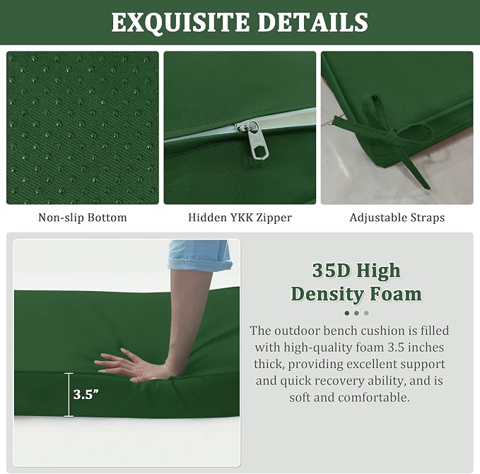 Premium Outdoor Bench Cushions for Patio Furniture 3.5inches Memory Foam Bench - Image 5