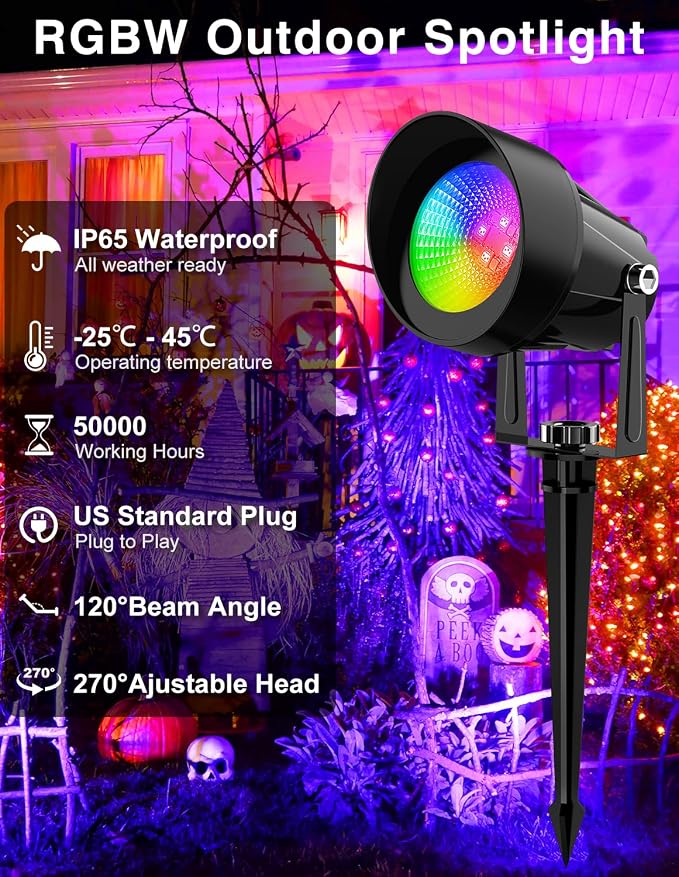 Spot Lights Outdoor, Smart RGBW LED Color Changing Landscape Lighting - Image 5