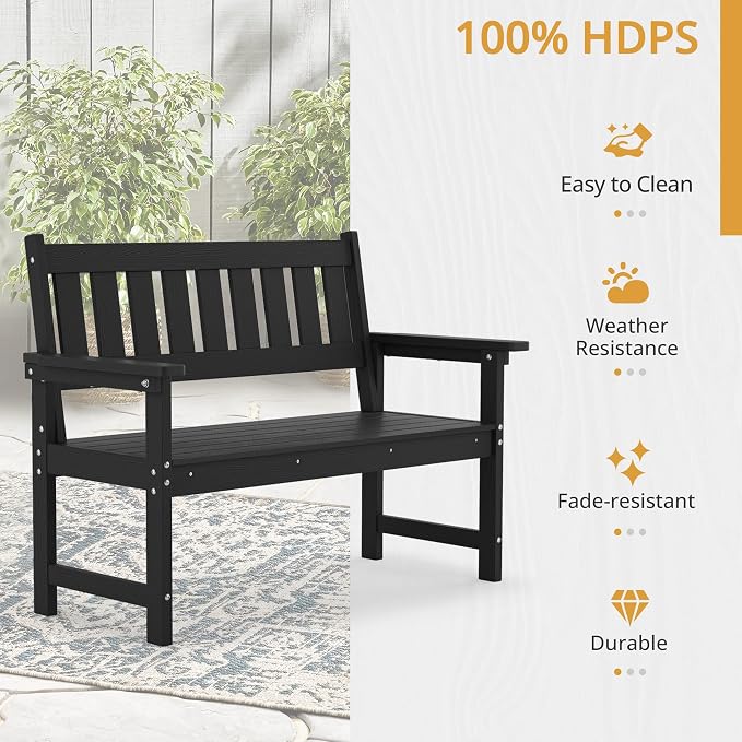LUE BONA Outdoor Bench, 2-Person HDPS Garden Bench, Outdoor Benches Weatherproof - Image 6