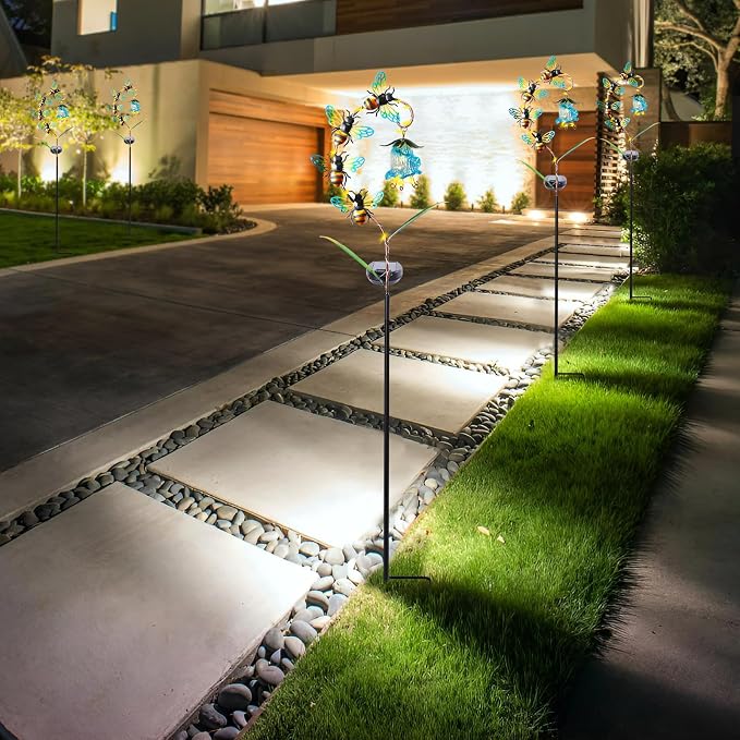 Bshine Solar Flower Outdoor Waterproof Bee Lights, Valentine's Day Garden - Image 4