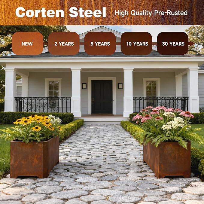 Corten Steel Planter Box-32"x15"x15"-Large Rectangular Planters - Image 4
