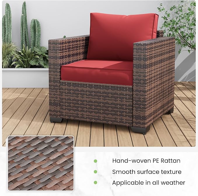 Amopatio Wicker Outdoor Sofa Single Armrest Chair 2 Pack, High Back Waterproof - Image 5