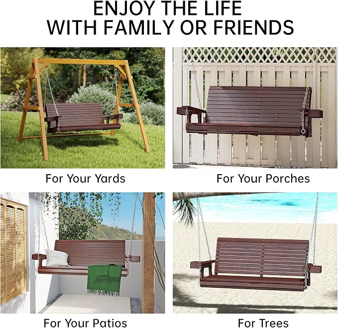 Wooden Outdoor Porch Swings, 2 Seater Front Porch Swing - Image 9
