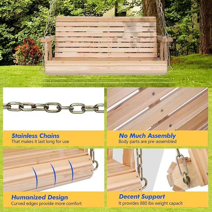VINGLI Upgraded Patio Wooden Porch Swing - Image 4