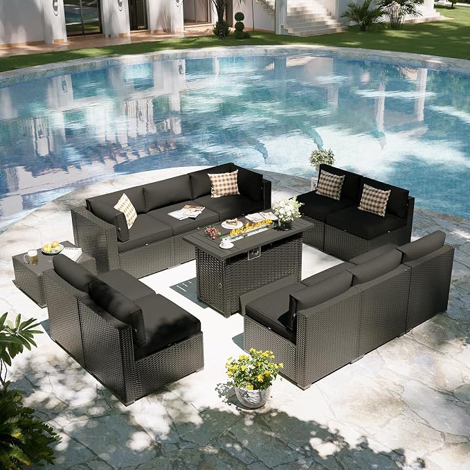 Aoxun Patio Furniture Set with Fire Pit Table, 12 Piece Outdoor Sectional Sofas - Image 8