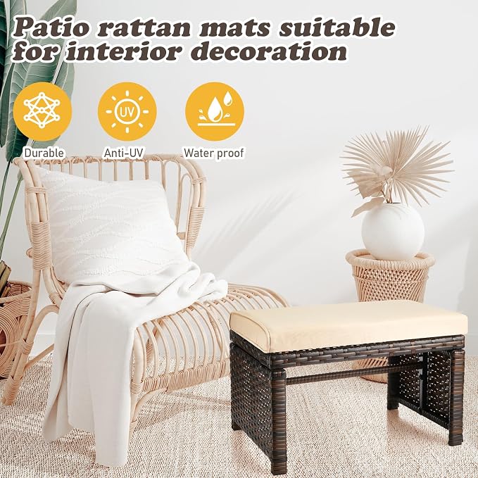 2 Pcs Patio Rattan Ottomans Outdoor Wicker Ottomans Patio Footstool Footrest - Image 5