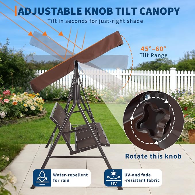 Porch Swing with Adjustable Canopy - Image 2