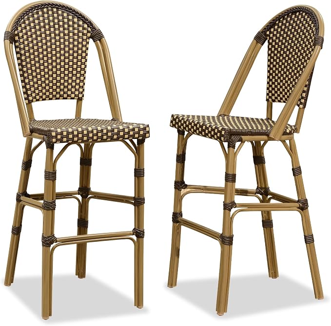 PURPLE LEAF French Bar Stool Set of 2 Bamboo Print Finish Patio Bar Stools by PURPLELEAF