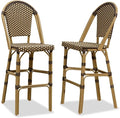 PURPLE LEAF French Bar Stool Set of 2 Bamboo Print Finish Patio Bar Stools by PURPLELEAF