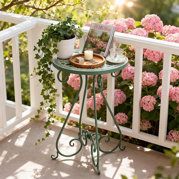 Outdoor Side Table & Mosaic Plant Stand, Indoor Outdoor Coffee Tea Table - Image 2