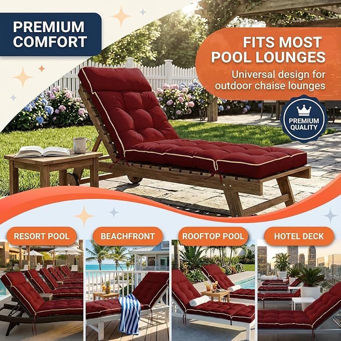 MAGIC ELEPHANT Chaise Lounge Cushion Outdoor, Memory Foam Patio Lounge Chair - Image 6