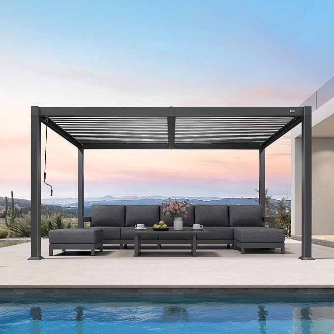 PURPLE LEAF Louvered Pergola 8' x 14' Aluminum Outdoor Pergola by Unknown