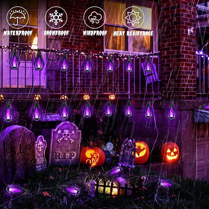 Solar Flame String Lights - 42ft 15 LED Lights Outdoor Solar String Lights - Image 5