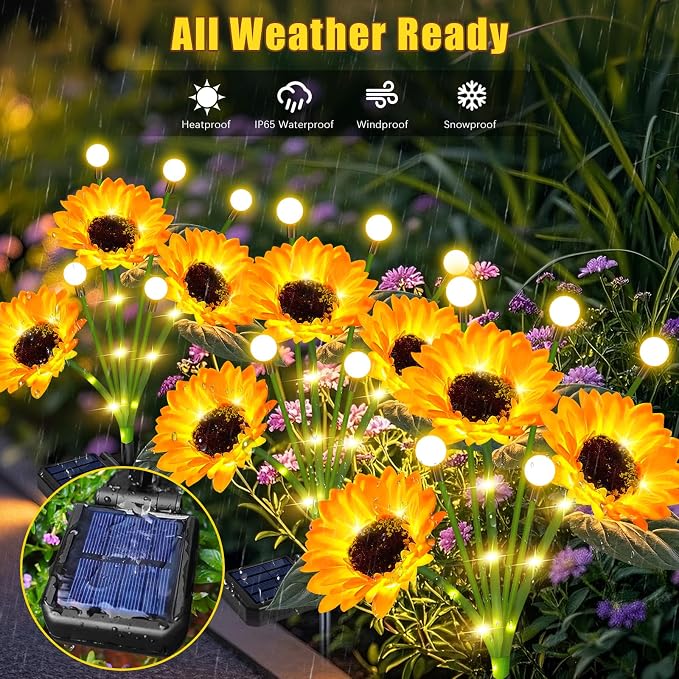 Solar Lights Outdoor Garden Decor, 4 Pack Sunflower - Image 7