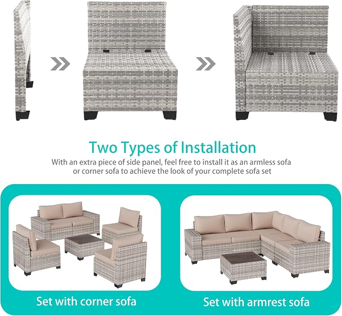 6-Piece Outdoor Patio Furniture Set Wicker Sectional Sofa Set, Patio - Image 3