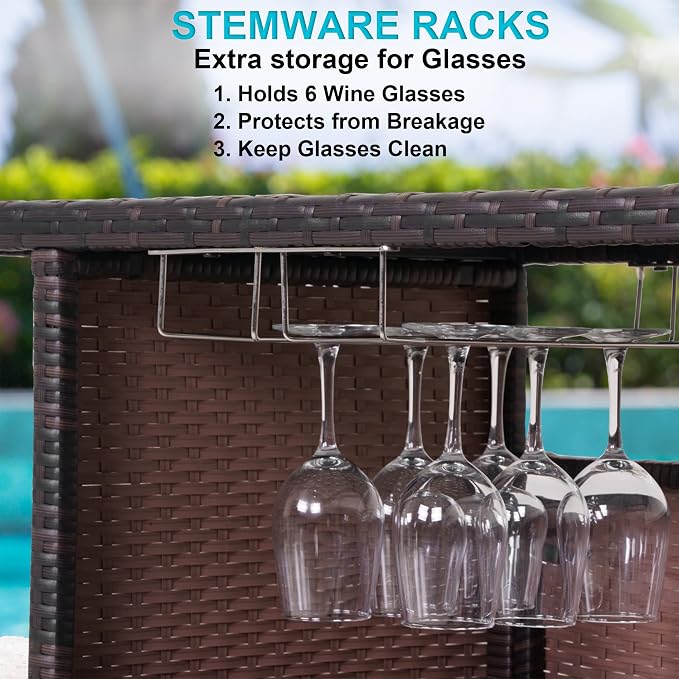 Outdoor Patio Wicker Bar Counter Table - Image 6