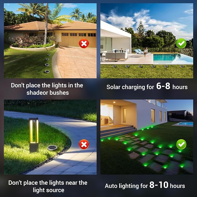 Peasur Solar Ground Lights Outdoor, 12 Pack Flat Solar Powered Disc Lights - Image 7