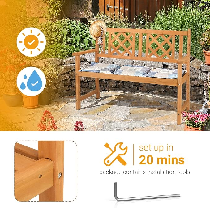 Outdoor Bench Weatherproof, Wooden Garden Bench, Outdoor Wood Patio Bench - Image 9