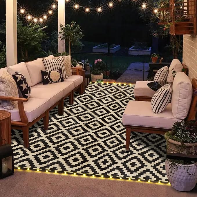 SAND MINE Reversible Mats with Led Strip Lights, Plastic Straw Rug, Modern Area - Image 7