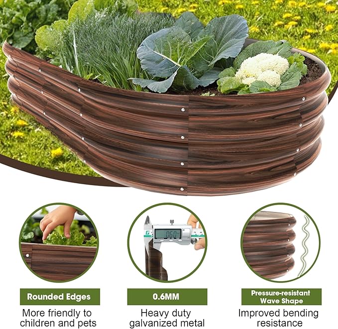 5x3x1ft Oval Galvanized Raised Garden Bed Outdoor 9-in-1 Large Metal Modular - Image 4