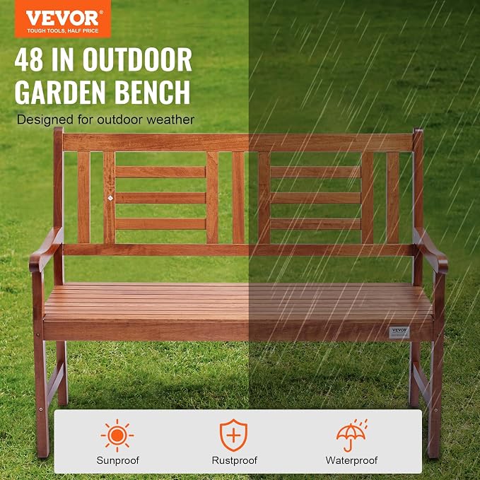 VEVOR Wood Outdoor Bench, 2-Person Garden Bench - Image 4