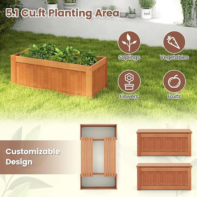 Giantex 2-in-1 Outdoor Bench, Wood Raised Garden Bed - Image 5