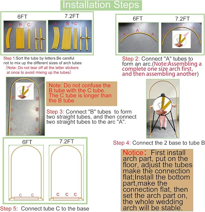Metal Arch Backdrop Stand 7.2FT+6FT Wedding Arch Backdrop Stand Set of 2 Gold - Image 5