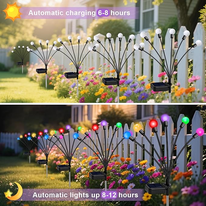 Solar Garden Lights Outdoor Decor, 24 LEDs Solar Firefly Light, 4 Pack 6 Heads - Image 4