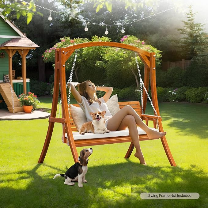 VINGLI Wooden Porch Swing, Heavy Duty 880 LBS Hanging Patio Bench - Image 5