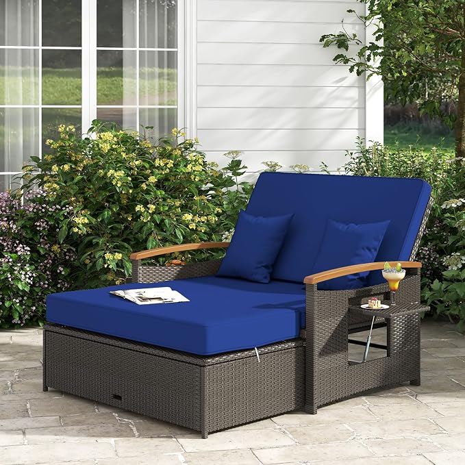 COSTWAY Patio Rattan Daybed, Outdoor Loveseat Sofa by COSTWAY