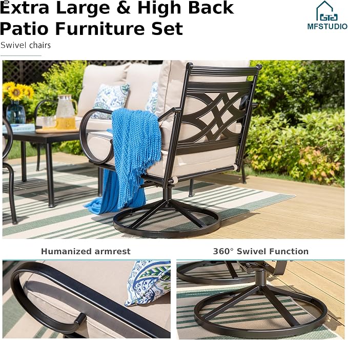 MFSTUDIO 7 Seats Large Metal Patio Conversation Sets, 5 Pieces Outdoor - Image 5