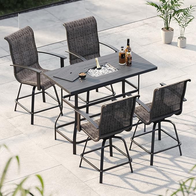 Grand patio 5-Piece Counter Height Patio Bar Set, Swivel Bar Stools and Faux by GrandPatio
