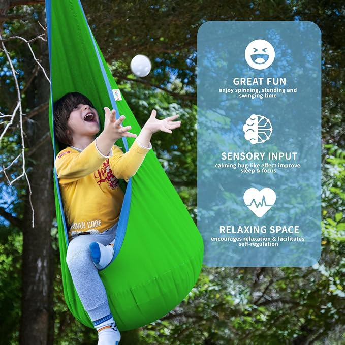 OUTREE Kids Pod Swing Seat, Cotton Child Hammock Swing Chair, Sensory Swing - Image 3